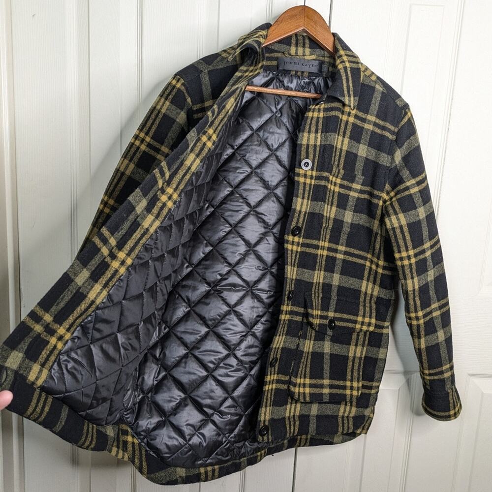 Jenni Kayne Farmhouse Plaid Coat Jacket Medium Quilted Wool Blend Cottagecore